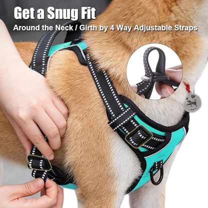 PoyPet No Pull Dog Harness, Reflective Comfortable Vest Harness with Front &amp; Back 2 Leash Attachments and Easy Control Handle Adjustable Soft Padded Pet Vest for Small Medium Large Dogs (Mint Blue,M)
