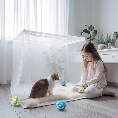 TUSATIY 4PCS Cat Pom Pom Balls,Hand Knitted Rainbow Toys Balls with Bells,Colorful Cat Chew Toys for Indoor Kittens