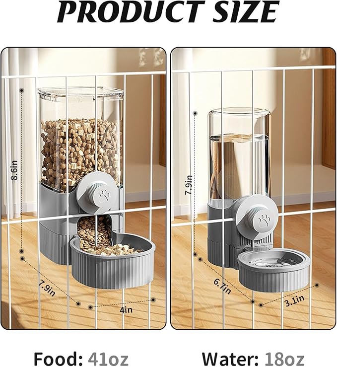 GPY Automatic Hanging Gravity Pet Feeder and Water Dispenser Set ，Automatic Dog Feeder and Dog Water Dispenser for Dogs Cats Pets Animals Large Capacity (Blue Water Feeder&amp;Food Feeder) (Grey)