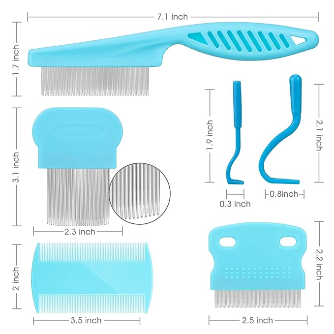 Cat &amp; Dog Grooming Set - Fine Tooth Comb for Removing Dandruff Flakes &amp; Hair (Blue)