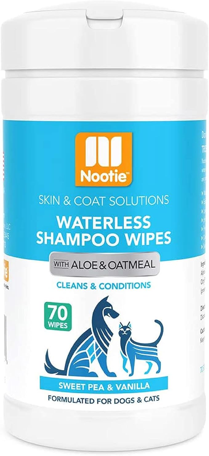 Nootie Waterless Shampoo Wipes for Dogs &amp; Cats (70 Wipes, Sweet Pea &amp; Vanilla)