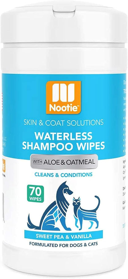 Nootie Waterless Shampoo Wipes for Dogs &amp; Cats (70 Wipes, Sweet Pea &amp; Vanilla)