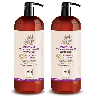 Soapbox Biotin &amp; Superfruit Shampoo &amp; Conditioner Set with Vegan Collagen, Aloe and Shea Butter, Harsh Sulfate Free, Paraben &amp; Silicone Free, 1 Liter Each (Pack of 2)