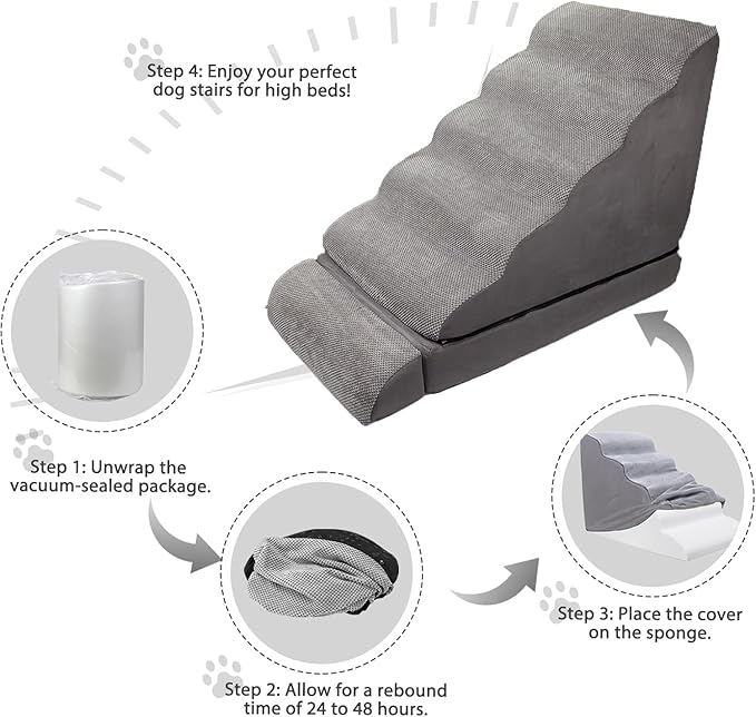 Soft Dog Stairs &amp; Steps for High Beds 28 Inches High Tall, LitaiL Pet Stairs/Steps for High Beds for Small Large Dogs, Non-Slip Dog Ramps for Bed, for Older Cats