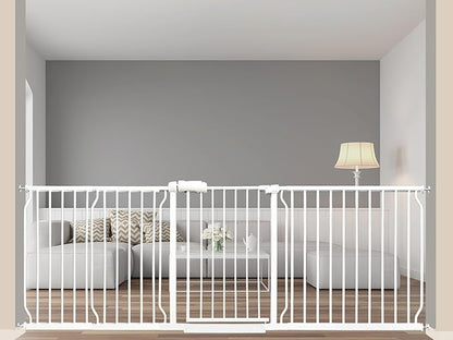 Extra Wide Baby Gate 85.8-90.5 Inch, Pressure Mounted No Drilling, for Stairs &amp; Doorways, Metal White Indoor Safety Gate for Kids and Dogs