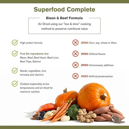 Superfood Complete, Air-Dried Adult Dog Food - High Protein, Zero Fillers, Superfood Nutrition by Katherine Heigl (24 oz, Beef &amp; Bison Formula)