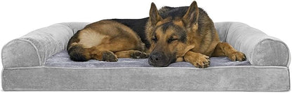 Furhaven Orthopedic Dog Bed for Large Dogs w/ Removable Bolsters &amp; Washable Cover, For Dogs Up to 95 lbs - Faux Fur &amp; Velvet Sofa - Smoke Gray, Jumbo/XL