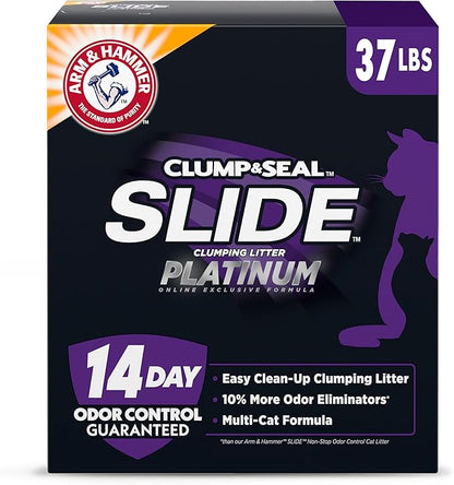 ARM &amp; HAMMER Clump &amp; Seal SLIDE Platinum Multi-Cat Clumping Litter, Easy Clean, Superior Odor Control, 37 Lbs