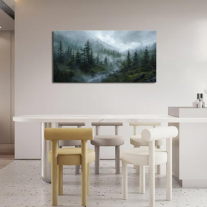 Large Forest Wall Art Nature Misty Mountain Canvas Living Room Tree Landscape Pictures Framed Prints Oversize Wall Decor Painting Artwork for Bedroom Dining Home 60"x30"