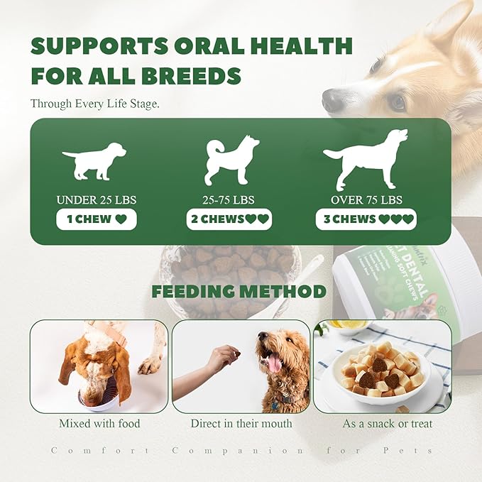 Dog Dental Care Powder - Plaque &amp; Tartar Control with Natural Enzymes, Teeth Cleaning Powder for Dogs with Probiotic, Bad Breath Treatment for Small Medium Large Dogs