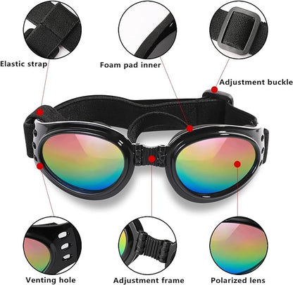 QUMY Dog Sunglasses Dog Goggles for Medium Large Breed Dogs, Wind Dust Fog Protection Eye Wear Pet Glasses with Adjustable Strap for Motorcycle Car Driving Bike Riding Hiking Swimming Over 15lbs Red