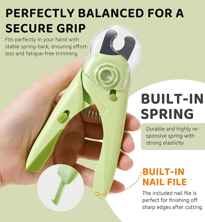 Pet Nail Clipper with Light for Cats &amp; Small Dogs Puppies, Ultra Bright LED to Illuminate Nail Bloodline to Avoid Over Cutting, Extra-Sharp and Durable Cat Claw Trimmer with Nail File (Green)