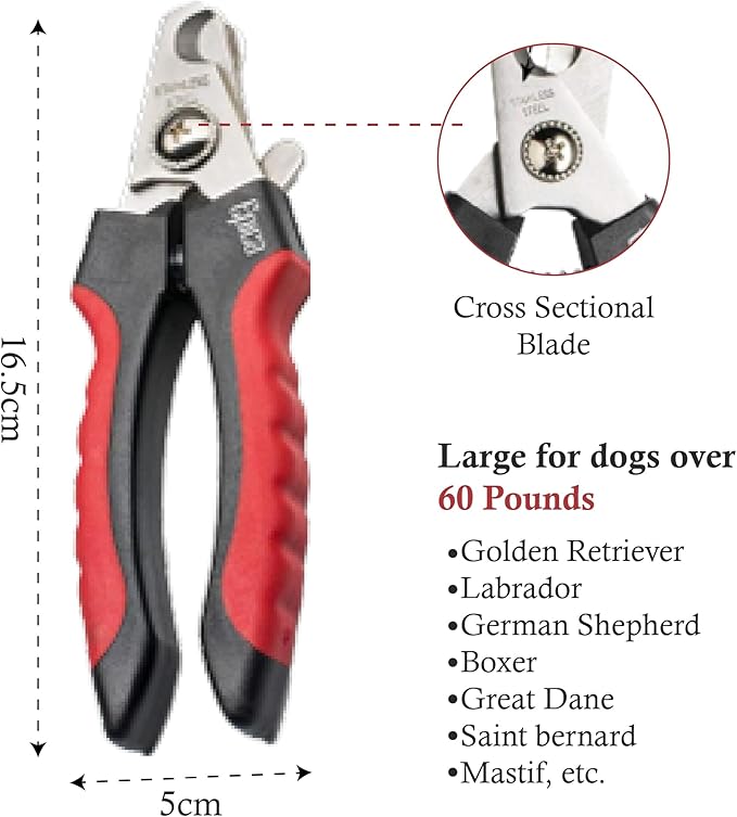 Epica Professional Dog Nail Clipper - Dog Nail Trimmer for Large Dogs - Easy and Safe Pets Grooming Clippers - Cat Claw Trimmer with Safety Guard (Large)