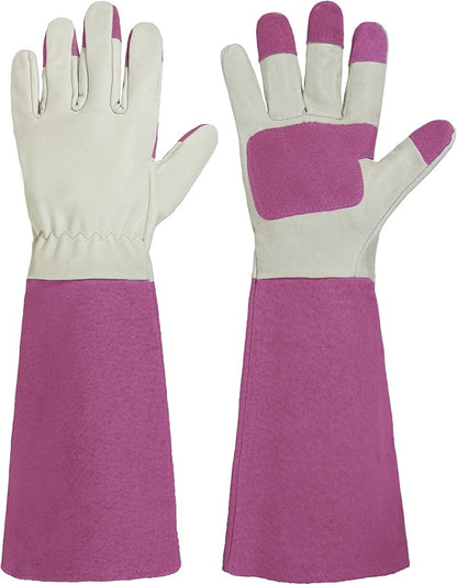 HANDLANDY Rose Pruning Gardening Gloves for Men &amp; Women, Thornproof Long Gauntlet Gloves, Pigskin Leather - Breathable &amp; Durability (Small)