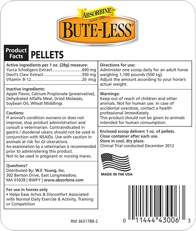 Absorbine Bute-Less Comfort &amp; Recovery Supplement Pellets, Healthy Inflammatory Response, 5 lb / 80 Day Supply