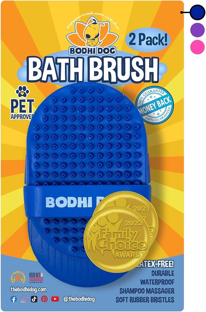 Bodhi Dog Shampoo Brush - Pet Grooming &amp; Bath Supplies for Dogs and Cats - Bath Brush for Long &amp; Short Hair - Premium Scrubber for Shower, Bathing &amp; Massage (Two Pack, Blue)