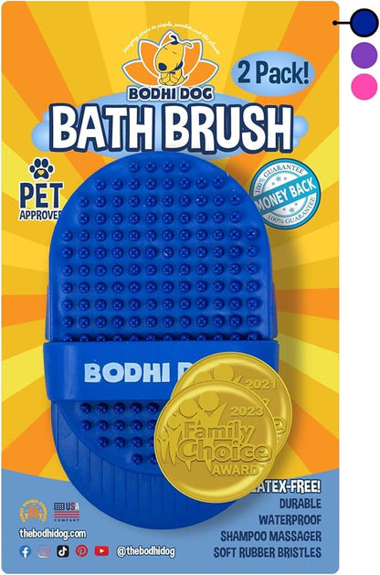 Bodhi Dog Shampoo Brush - Pet Grooming &amp; Bath Supplies for Dogs and Cats - Bath Brush for Long &amp; Short Hair - Premium Scrubber for Shower, Bathing &amp; Massage (Two Pack, Blue)
