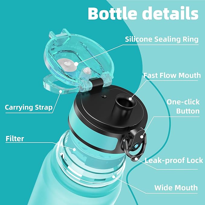OLDLEY 32 oz Water Bottle, Motivational Water Bottle with Time Marker, Sports Water Bottle With Strap, Leakproof &amp; BPA Free Large Water Bottles for School, Gym, Travel,Tritan,Green&amp;Purple