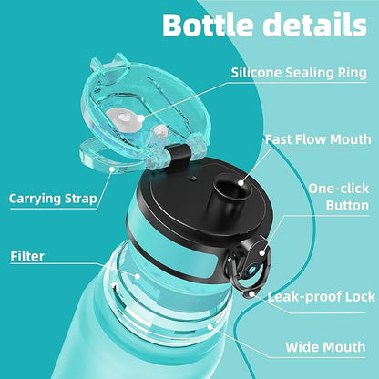 OLDLEY 32 oz Water Bottle, Motivational Water Bottle with Time Marker, Sports Water Bottle With Strap, Leakproof &amp; BPA Free Large Water Bottles for School, Gym, Travel,Tritan,Green&amp;Purple