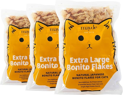 Mayde Bonito Flakes for Cats &amp; Dogs, All-Natural High-Protein Treats, Extra Large 4oz Bag, 3-Pack