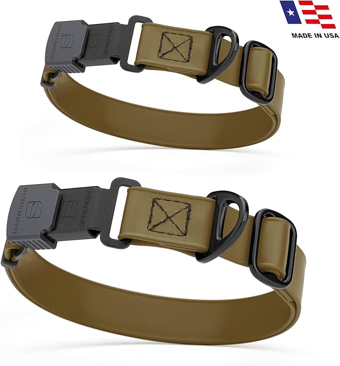 Dogline Biothane Waterproof Dog Collar with Herm Sprenger Stainless Steel Quick Release Buckle – Heavy Duty Tactical Durable Collar for Dogs – Comfortable and Safe Pet Collar, W 3/4" L 12-19", Brown
