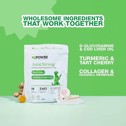 K9 Power Joint Strong Supplement 1 lb - Dog Joint Health &amp; Mobility Support with Glucosamine, Curcumin, Chondroitin, Hip &amp; Joint Pain Relief - Pack of 2