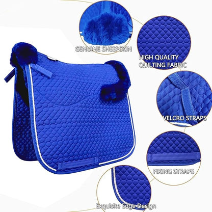 Woolous Dressage Saddle Pad, English Saddle Pad with Sheepskin Trim, Lambskin Wool Fleece Lining, Square Saddle Pad for Equestrian Riding, Comfortable &amp; Shock Absorbing