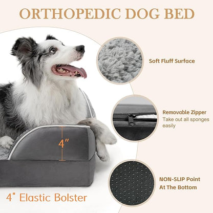 Comfort Expression Medium Dog Beds Waterproof Orthopedic Foam Dog Sofa Beds for Medium Large Dogs Comfy Pet Bed with Washable Removable Cover &amp; Non-Slip Bottom(Medium,Grey)