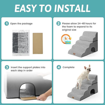 Wide Dog Stairs with Tunnel, Foam Detachable Large Dog Step for Small Pet, Puppy or Cats, Medium Pet Ramp for High Bed, Couch, Sofa or Car, 19.7x33x22.4 inch, 5 Step, White Black