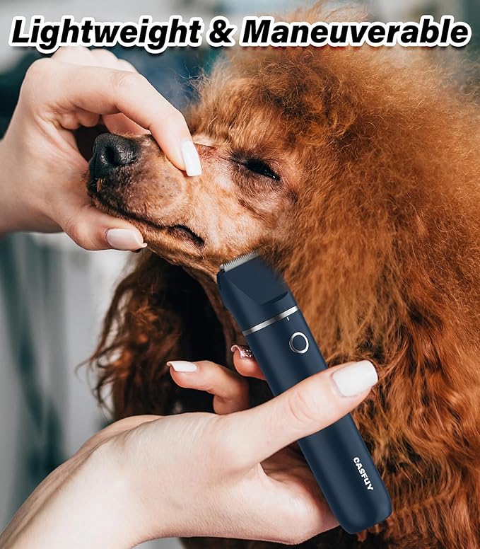 Casfuy Cordless Hair Trimmer, Low Noise Grooming Clipper for Dogs Cats &amp; Small Pets, USB Rechargeable, Double Blades for Trimming Hair Around Paws, Eyes, Ears, Face, Rump