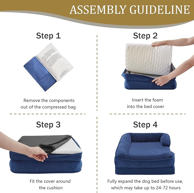 Bedfolks Orthopedic Dog Bed Extra Small, Waterproof Dog Sofa Bed for Small Dogs &amp; Cats, Egg Foam Pet Couch Bed with Removable Washable Cover and Nonslip Bottom, Navy Blue