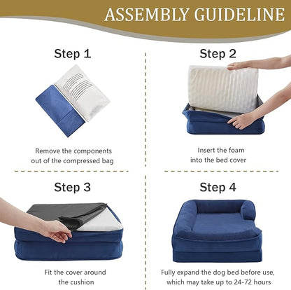 Bedfolks Orthopedic Dog Bed, Waterproof Dog Sofa Bed for Small Dogs &amp; Cats, Egg Foam Pet Couch Bed with Removable Washable Cover and Nonslip Bottom, Navy Blue