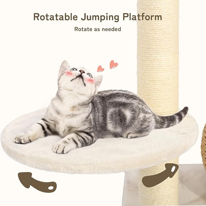 KAMABOKO Modern Cat Tree, 39" Tall Cat Trees for Kittens Climb Play &amp; Rest, Cat-Tree for Indoor Cats w/Natural Sisal Scratching Posts, Hand-Woven Condo &amp; Top Perch