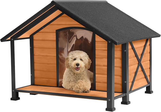 Dog House Outdoor &amp; Indoor, Dog Kennel for Winter, Insulated Puppy Shelter for Small &amp; Medium &amp; Large Dogs,Unique All-Around Iron Frame (Medium)