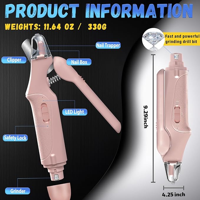 2 in 1 Dog Nail Clippers and Grinder with Lights &amp; Cat Nail Clipper for Large Medium Small Dogs Cats Nail Trimmers USB Rechargeable with 2 LED Lights Dog Claw Care for Non-Black Nails