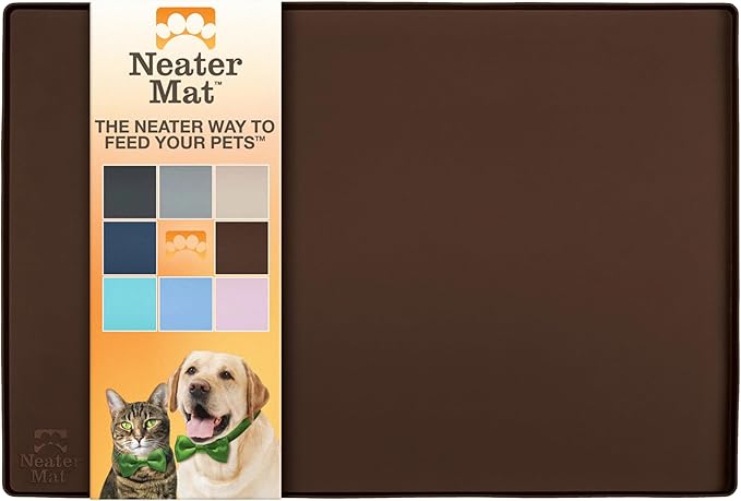 Neater Pet Brands Neater Mat Pet Mats for Food and Water, Cat &amp; Dog Bowl Mat Waterproof Silicone, Feeding Tray, Dog Food Mats for Floors, Placemat w/Raised Edge for Under Bowls, 24" x 16", Brown