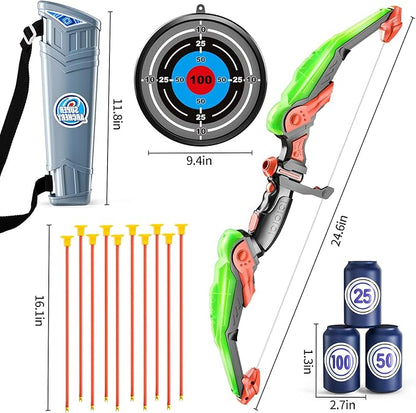 TEMI Bow and Arrow Set for Kids - Archery Toy Set - LED Light Up with Suction Cup Arrows, Target &amp; Quiver, Indoor and Outdoor Toys for Children Boys Girls