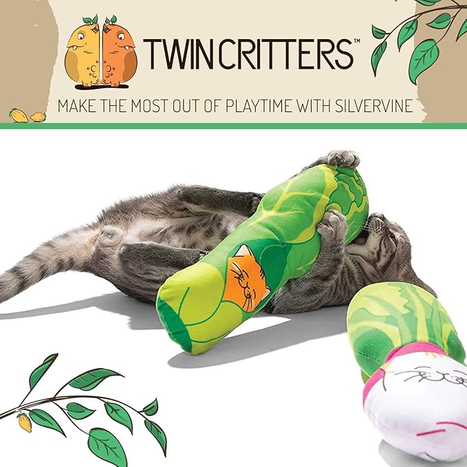 KittiVeggi 2-Pack Organic Silvervine Catnip Substitute Toys for Cats &amp; Kittens | 100% All-Natural Wild Harvested Silvervine | 2 Refillable Vegetable Kicker Cat Toys