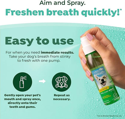 TropiClean Fresh Breath Oral Care Spray for Dogs &amp; Cats | Dog Breath Spray | Mint Breath Freshener | Pet Bad Breath Treatment | Made in The USA | 4 oz