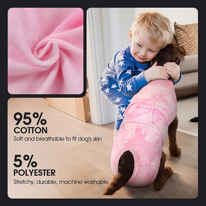 FUAMEY Recovery Suit for Dogs After Surgery,Soft Breathable Dog Bodysuit E-Collar &amp; Cone Alternative Surgical Suit,Male Female Dog Neuter Spay Suits Anti Licking Wounds Onesie Pink Tie Dye XXL