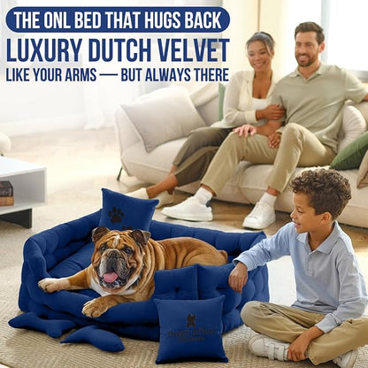 Luxury Dog Bed Chesterfield – Handcrafted Velvet Throne for Dogs | Joint Support, Calming &amp; Temp-Regulating Comfort | Durable 5+ Years, Anti-Claw, Washable 100+ Times – L, Blue