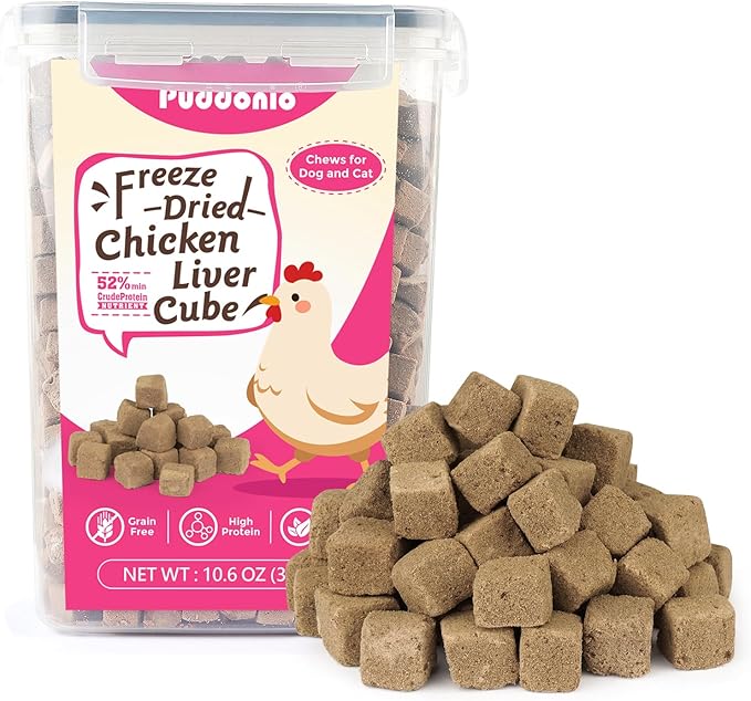 Freeze Dried Cats &amp; Dogs Raw Treats, All Natural Single Ingredient Chicken Liver, High Protein Healthy Pet Training Treats or Food Topper, 10.6 oz