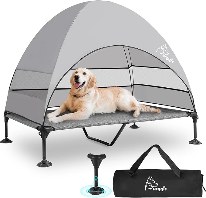 Upgraded Elevated Dog Bed with Canopy, Portable Raised Outdoor Dog Bed with Stable Anti-Slip Feet, Wider Shade Pet Bed Cot, Raised Dog Beds for Large Dogs Camping, Indoor &amp; Outdoor Use