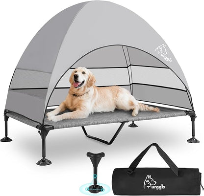 Upgraded Elevated Dog Bed with Canopy, Portable Raised Outdoor Dog Bed with Stable Anti-Slip Feet, Wider Shade Pet Bed Cot, Raised Dog Beds for Large Dogs Camping, Indoor &amp; Outdoor Use