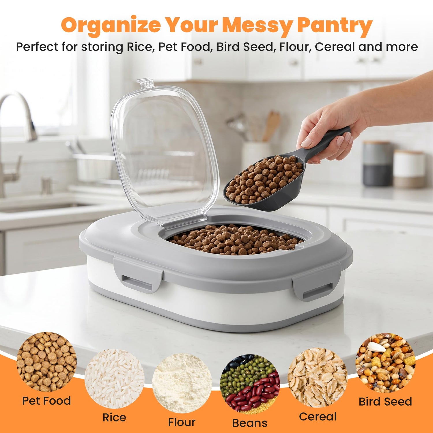 Dog Food Storage Container With Wheels, Collapsible Pet Food Storage Container With Clear Window, Measuring Cup &amp; Scoop, BPA Free Cat Food Container For Rice, Flour, Grain, Bird Seed