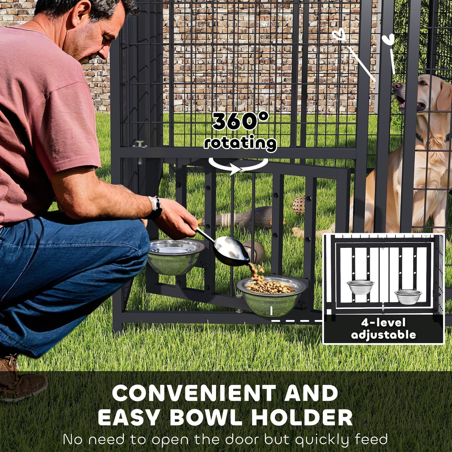 Welded Wire Outdoor Dog Kennel with 360° Rotating, Waterproof Cover, 7.9 x 4 x 6 ft