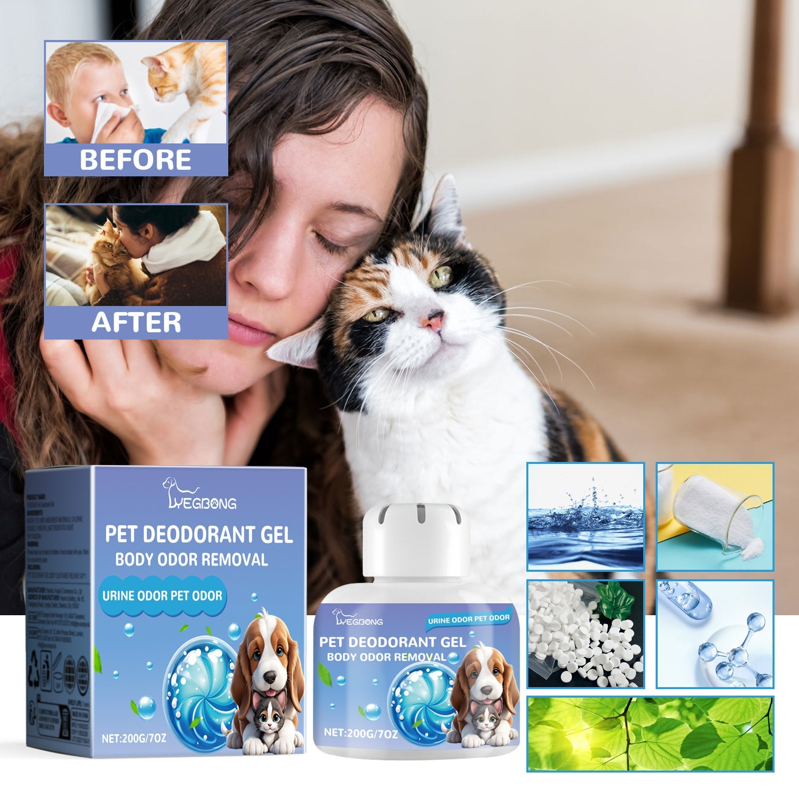 Pet Deodorant Gel, Cat And Dog Body Kennel Cattery Clean Odor Air Fresh Deodorizing Gel