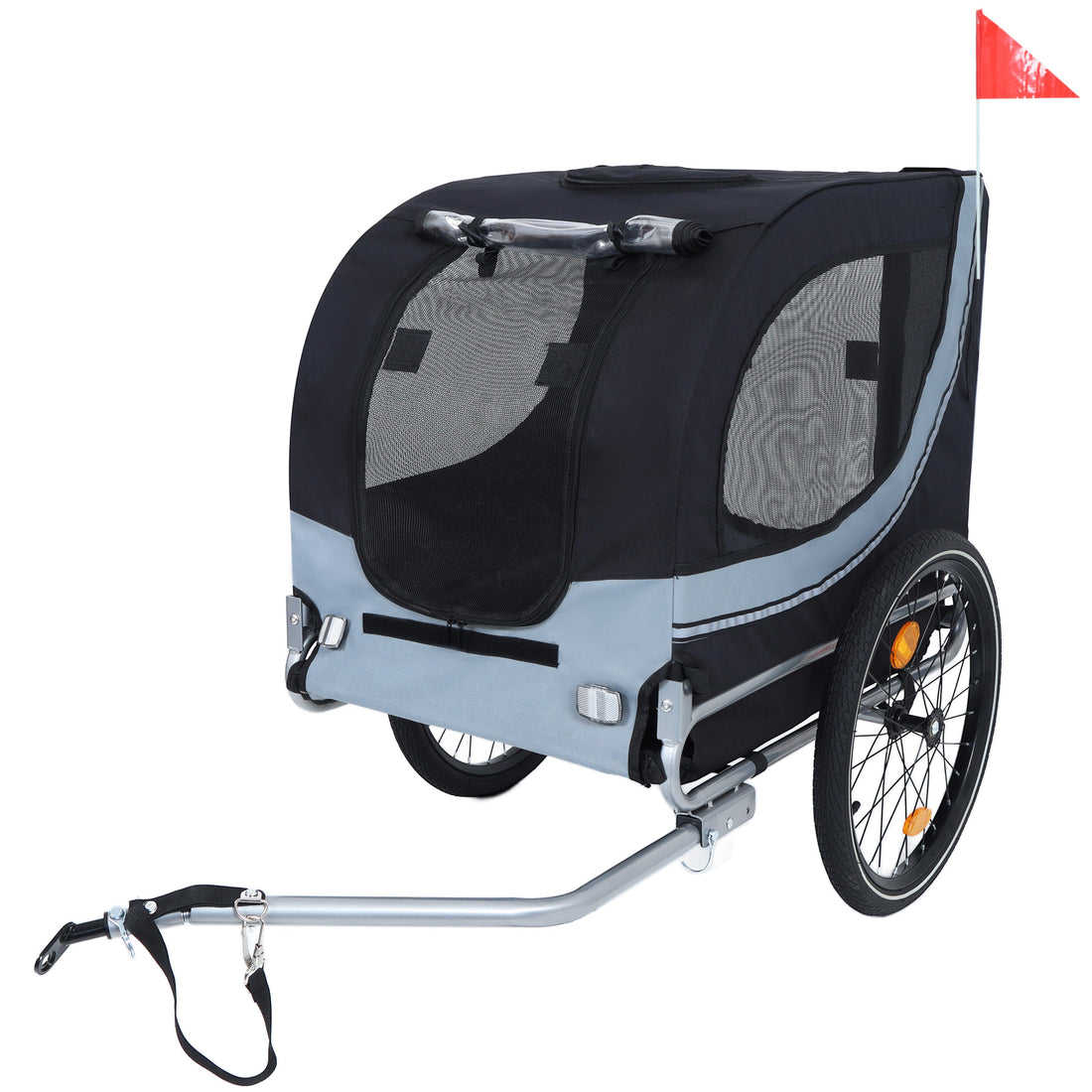 Large Folding Bike Trailer for Dogs – 66LB Capacity All-Terrain Pet Carrier, Durable Steel Frame for Cycling, Jogging, Camping &amp; Outdoor Adventures, Black- Gray