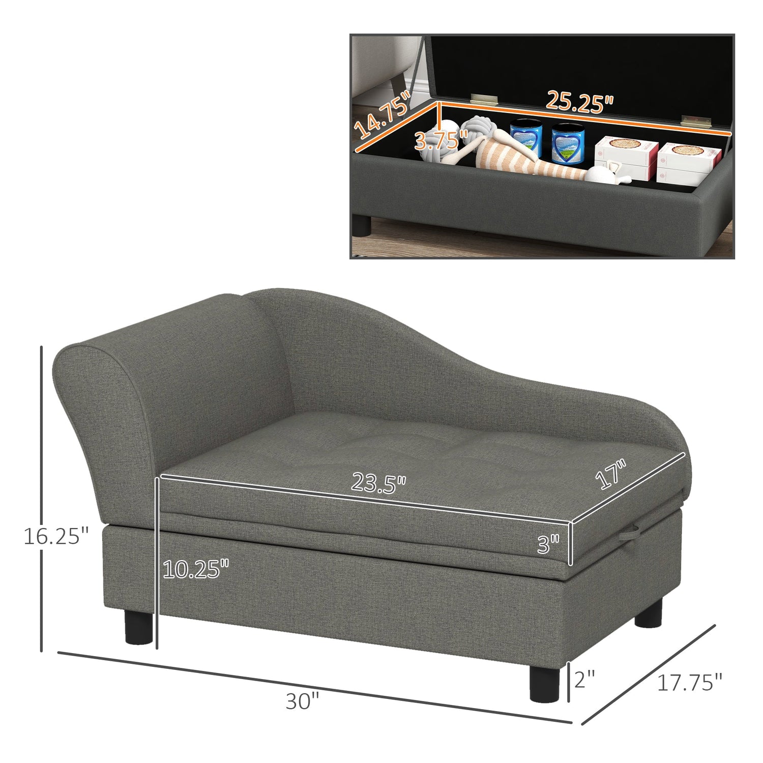 PawHut Pet Sofa Dog Couch Gray