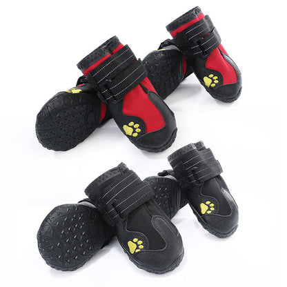 Dog Waterproof Rubber Boots 4-Pack — Black &amp; Red, Sizes 1–8
